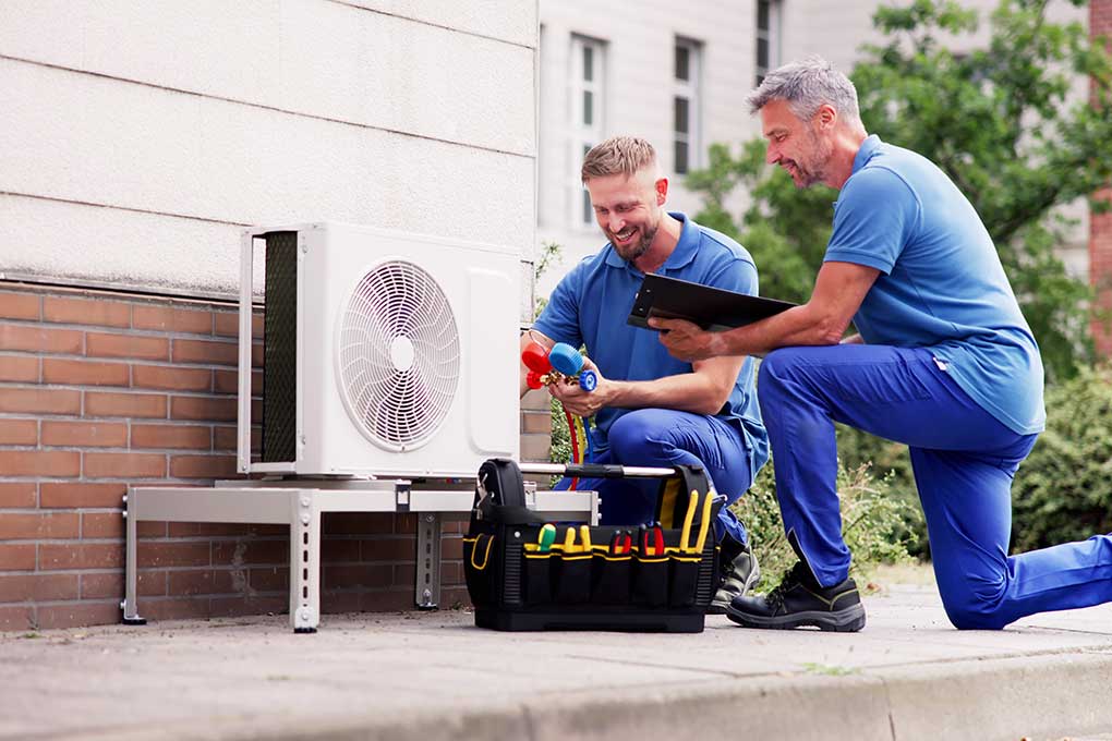 Industrial air conditioning technicians at work