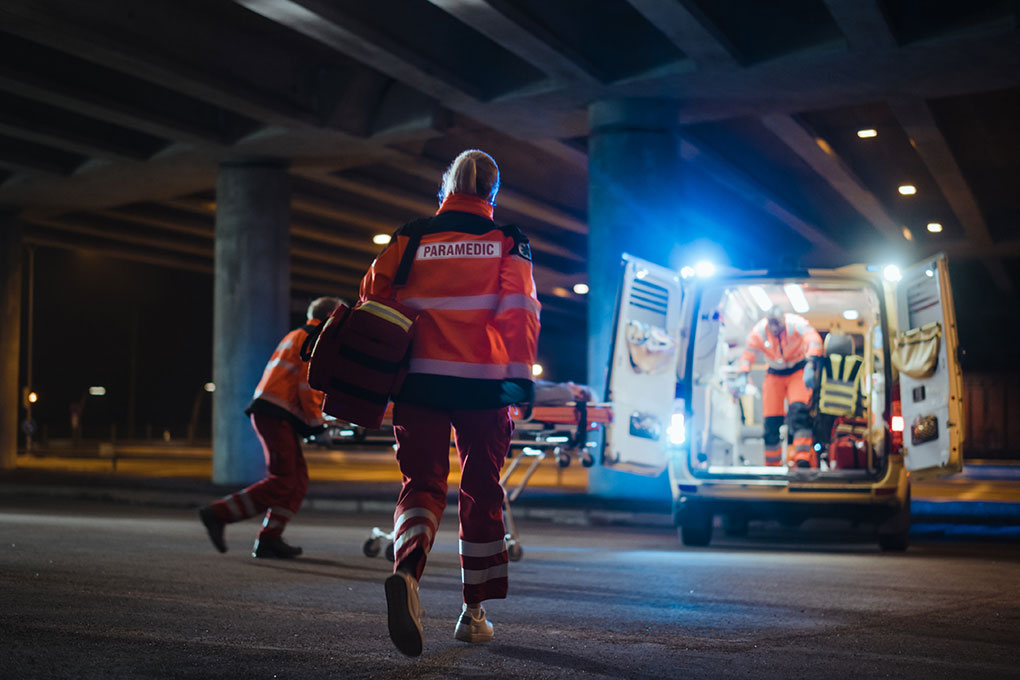 Paramedics working at night